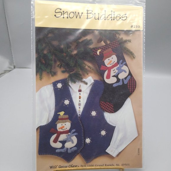 UNCUT Vintage Quilt Sewing Patterns, Snow Buddies 210 Snowman Fabric Applique - Picture 1 of 2